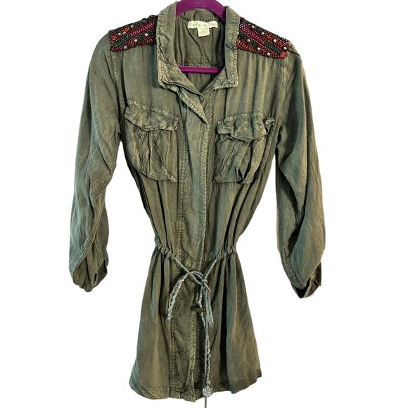Vintage Embroidered Boho light weight Shirt Jacket Army Green size M - Picture 1 of 7
